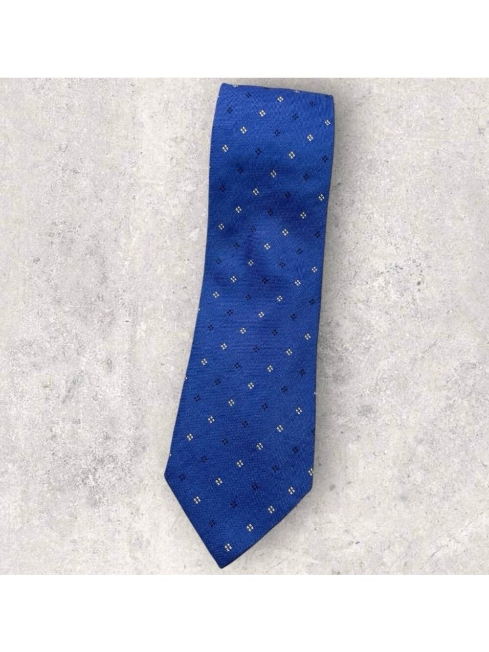 BATTISTONI Silk Linen Tie ITALY XL Blue Yellow Navy Geometric W:3.7" EUC